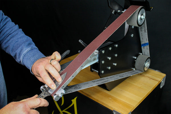 84 Engineering Shop Master 2x72" bevel combo kit includes an angle adjustable rest, a 6mm plunge platen and an assortment of ceramic, zirconia and aluminium oxide belts - everything you need to create a knife Edit alt text  Edit alt text