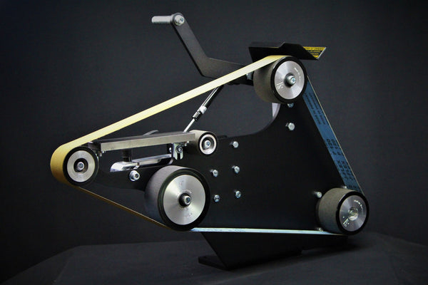 84 Engineering Shop Master 2x72" bevel combo kit includes an angle adjustable rest, a 6mm plunge platen and an assortment of ceramic, zirconia and aluminium oxide belts - everything you need to create a knife  Edit alt text