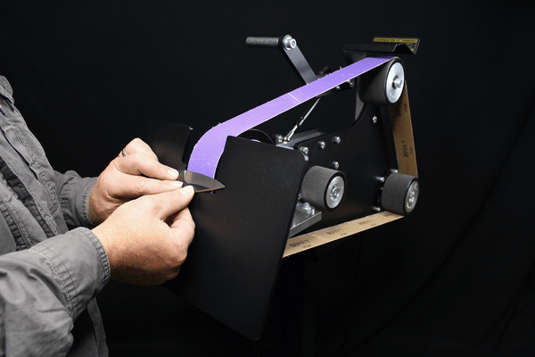 84 Engineering Angle Adjustable Bevel Rest for grinding knife bevels. To suit Shop Mate 48" and Shop Master 72" belt grinder linishers