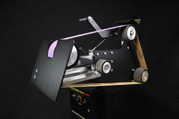 84 Engineering Angle Adjustable Bevel Rest for grinding knife bevels. To suit Shop Mate 48" and Shop Master 72" belt grinder linishers