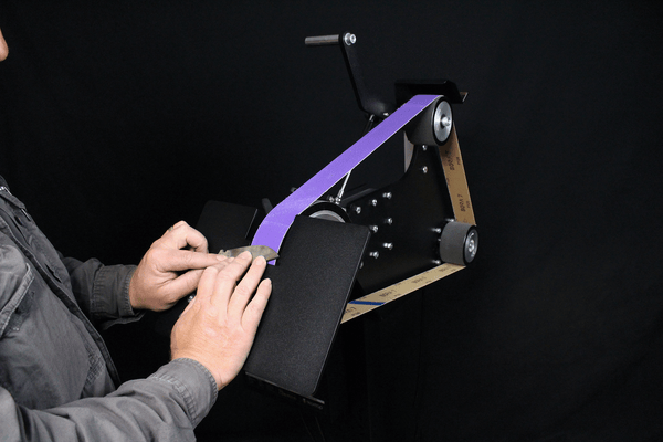 84 Engineering Angle Adjustable Bevel Rest for grinding knife bevels. To suit Shop Mate 48" and Shop Master 72" belt grinder linishers