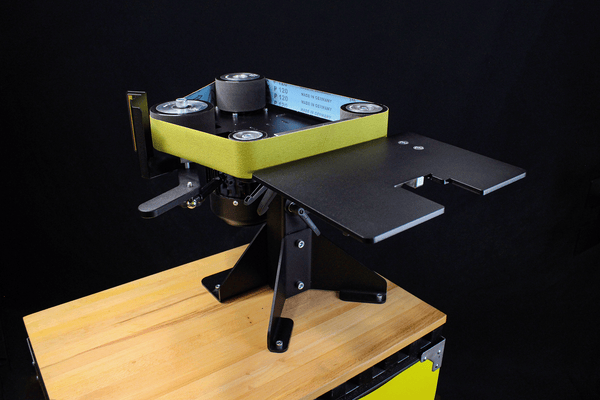 84 Engineering Angle Adjustable Bevel Rest for grinding knife bevels. To suit Shop Mate 48" and Shop Master 72" belt grinder linishers