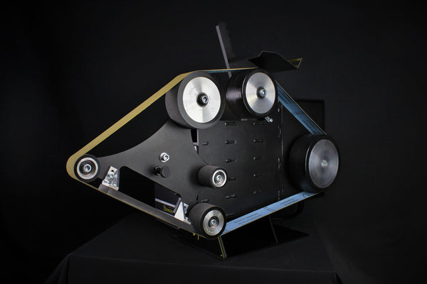 84 Engineering Gibson 72" belt grinder linisher belt sander angle adjustable rest, rotating 7 in 1 platen, small wheel arm, small wheel rest for fabricators, knife makers, metal workers, workshops, DIY