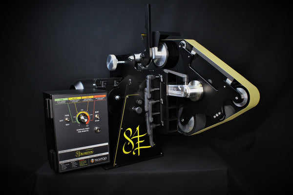 84 Engineering Gibson 72" belt grinder linisher belt sander angle adjustable rest, rotating 7 in 1 platen, small wheel arm, small wheel rest for fabricators, knife makers, metal workers, workshops, DIY