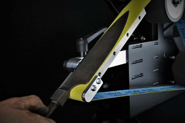 Plunge platen waterfall platen 6mm 19mm 25mm for plunge lines in kitchen knives, hunting knives, integral knives to suit Shop Mate 48" Belt grinder linisher belt sander and Shop Master 72" belt sander linisher belt grinder for knife makers and black smiths